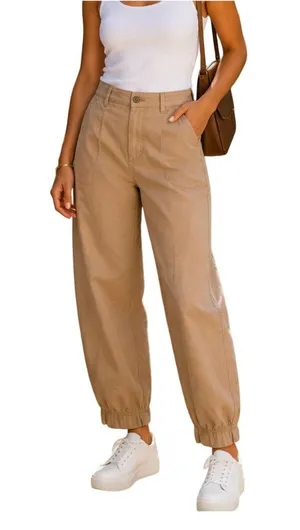 Theory Pants Womens Size 4 Tan Barrel Leg Cotton Twill Pockets High Rise Casual thumbnail 1