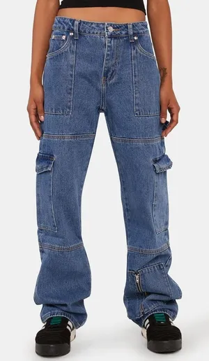 Edikted Denim Cargo Carpenter Jeans Straight Leg Multi Pocket Women's Size S thumbnail 1