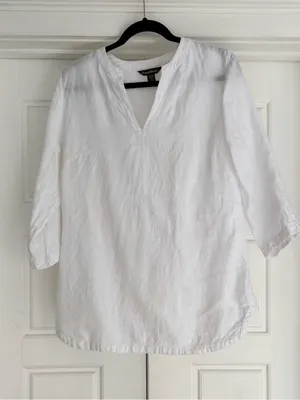 Tommy Bahama Split Neck White Linen Tunic, Medium thumbnail 1