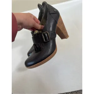 London Underground Brown Leather Mary Jane Heels Womens 8 Fringe Stacked Wood thumbnail 4
