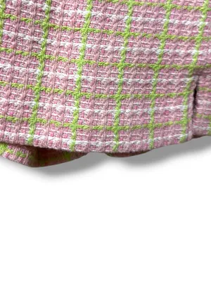 ZARA | NWOT Morocco Cotton Pink Green Plaid Tweed Side Zip Mini Skirt Shorts (S) thumbnail 6