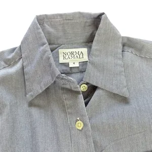 Women's Blue White Pinstripe Button Down Shirt Size 4 Long Sleeve Classic thumbnail 5