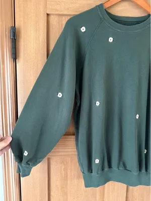 THE GREAT. The College Crewneck Sweatshirt Olive Floral Embroidered Women’s 0 XS thumbnail 4