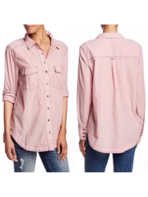 Free People Last Chance Cotton Button Down Pink Medium thumbnail 2