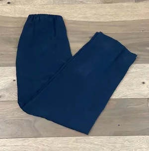 Chaus Pants Size 8 Navy 100% Silk Straight Leg Elastic Waist Vintage Trousers thumbnail 1
