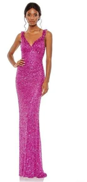 Mac Duggal 5674 Ruffle V-Neck Sequin Dress NWT Size 10 thumbnail 1
