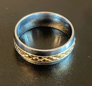 8mm gold center silver men ring thumbnail 4