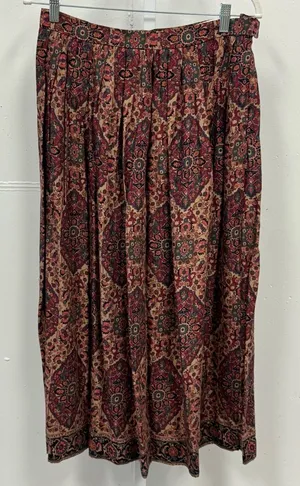 Vintage JS Collectibles Boho Paisley Pleated Midi High Waist Skirt Burgundy‎ thumbnail 1