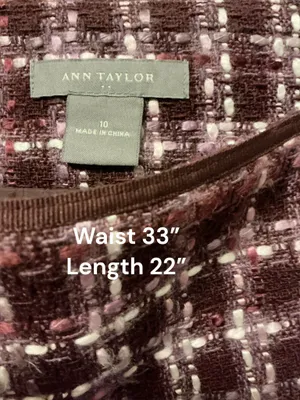 Ann Taylor Tweed Pencil Skirt Size 10 Plum Purple Metallic Knit Mid-Length thumbnail 2