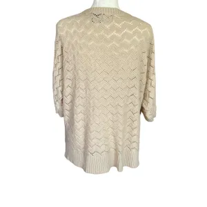 Nicole Miller women's XL tan tie front 3/4 sleeve chevron knit sweater cardigan thumbnail 4