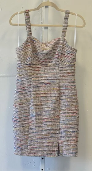 A. Byer Multi Color Tweed Mini Dress Sleeveless Square Neck Slit 1131L90 Small thumbnail 1