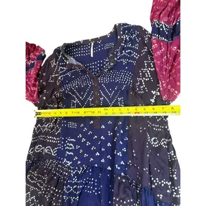 Free People Shibori Tunic Mini Dress Womans Small Flowy Balloon Sleeve Boho thumbnail 7