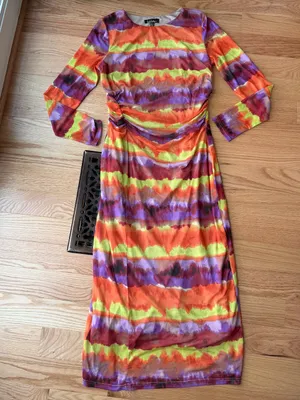 Nicole Miller Mesh Ruched Tie Dye Maxi Dress Multicolor Size 10 thumbnail 1