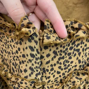 Women's brown leopard print ruffle deep v-neck flowy long‎ sleeve casual dress S thumbnail 7