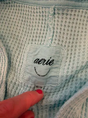 aerie Blue/Teal Waffle Henley Pullover Size XS - C72-011 thumbnail 2