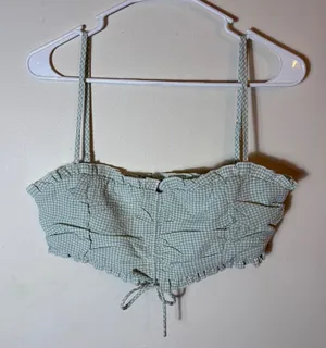Princess Polly Gingham Crop Top Ruffle Trim Tie Front Green White‎ Size US 10 thumbnail 1