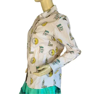 Boden Light Gray W/Yellow & Green London Theme Cotton Button Down Shirt (8) thumbnail 6