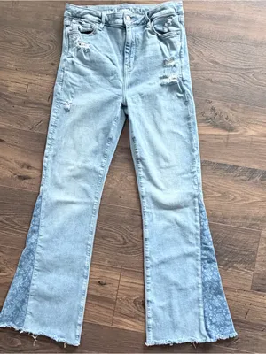 American Eagle Super Hi-Rise Flare Jeans Distressed Patchwork Size 10 Regular thumbnail 12