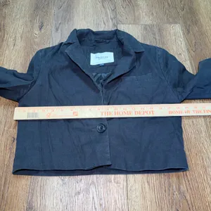 American Eagle Womens XS Dark Gray Linen Blend Cropped Blazer One Button Jacket thumbnail 5