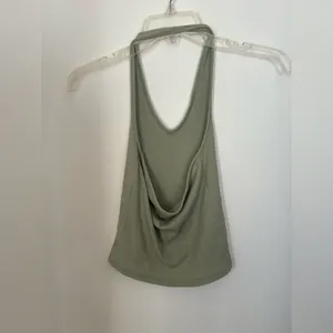 American Eagle Ribbed Halter Top Open Back V Neck Size XS Green thumbnail 6