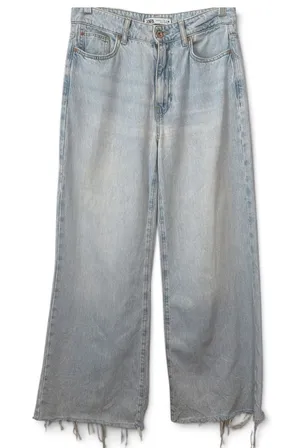 Zara Womens Light Wash High Waisted Wide Leg baggy Raw Hem Denim Jeans Size 6 thumbnail 1