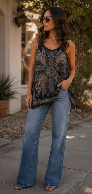 Vanilla Sugar Navy and Gold Mandala Print Tank thumbnail 1
