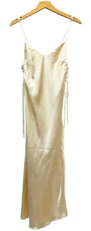 Zara Spaghetti Straps Side Lace-Up Satin Slip dress in Cream size Medium NWT thumbnail 1