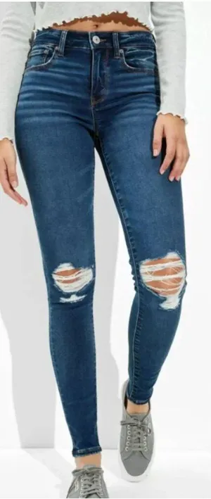 AMERICAN EAGLE Ne(x)t Level High-Waisted Jegging Soft Knit Hi-Rise Dark Ripped 4 thumbnail 1