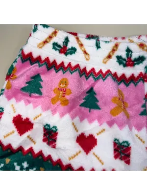 NWT No Boundaries Women’s Christmas Fleece Pajama Shorts Pink Green Size S 4-6 thumbnail 2