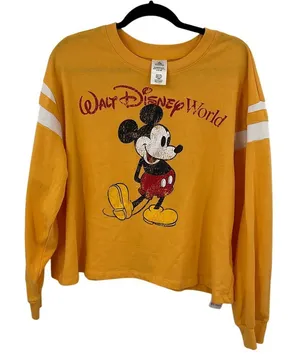 Walt Disney World Mickey Mouse Yellow Cropped Sweatshirt Size Xl Pre-Owned‎ thumbnail 1