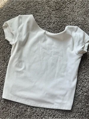 aerie White Ribbed Scoop Crop Top thumbnail 1