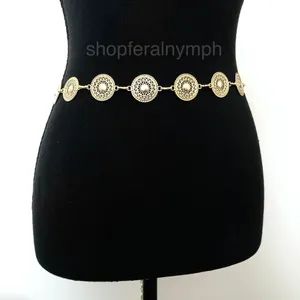 Gold Y2K Textured Round Medallion Boho Chain Belt, Fits 25-44.5 Inches, X7GA1247 thumbnail 5