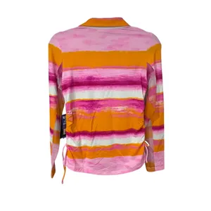 IBKUL NWT Amy Print Adjustable Length Long‎ Sleeve Polo Hot Pink Orange Peel XS thumbnail 4