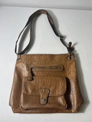 Bueno‎ Faux Ostrich Leather Shoulder Bag Cognac Satchel Purse Crossbody thumbnail 1