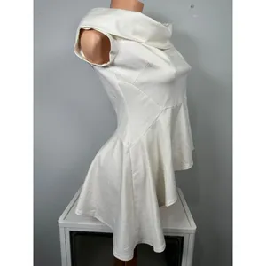 NWT LULUS Large Off Shoulder Short Sleeve Asymmetric Peplum Top White Zip Womens thumbnail 3