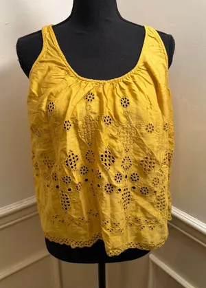 Anthropologie Vanessa Virginia Sadie Eyelet Swing Tank Mustard Yellow Bettina thumbnail 1