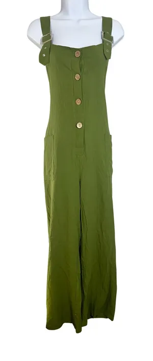 OVVABABY Women Olive Green 100% Cotton Wide Leg Button Front Overalls Jumper 2XL thumbnail 1