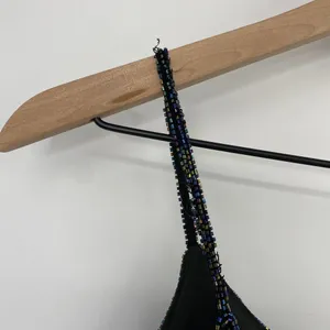 Vintage 90s Pure Silk Beaded Floral Mini Dress Flowy Cocktail Black Womens XS thumbnail 8