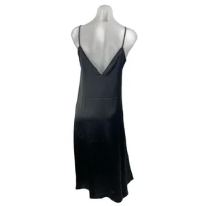 H&M Women's Black Silk Satin Sleeveless V Neck Cami Tank Maxi Slip Dress Size S thumbnail 4