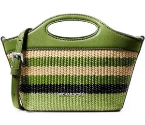Y2k Michael Kors Green Striped Woven Tote Bag NWT thumbnail 1