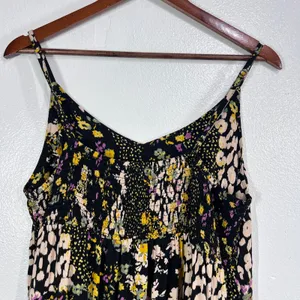 Tribal Jeans Floral Maxi Dress M Boho Black‎ Yellow Pink Summer Sundress Rayon thumbnail 6