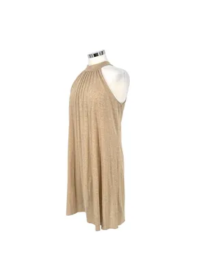 Michael Stars Metallic Gold Halter Dress Beach Resort Party Cream Beige Size XS thumbnail 5