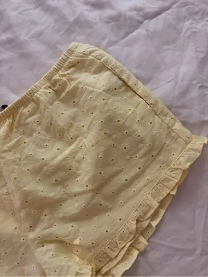 Grey Bandit NWT Eyelet Ruffle Hem Athletic Shorts in Pale Yellow thumbnail 2