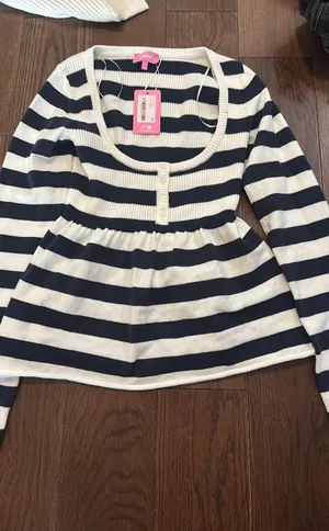Edikted Top Long Sleeve White and Blue Stripped thumbnail 1