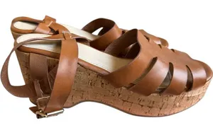 Womens Charlotte Russe Platform Strappy Black Wedge Cork Ankle Strap Sandals - 9 thumbnail 1