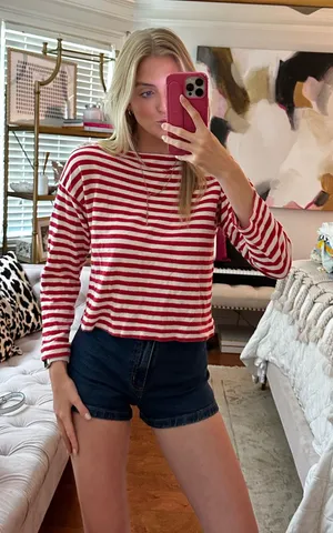 Universal Thread red and white striped long sleeve top thumbnail 1
