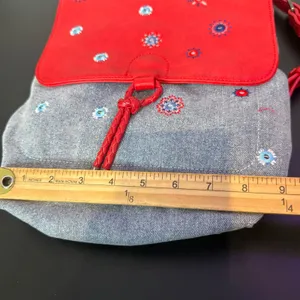 Desigual Floral Embroidered Mandala Denim Backpack Red Blue Mix Media Braided thumbnail 4