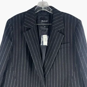 Madewell Wool Blend Oversized Blazer Jacket in Pinstripe Black Size 8 thumbnail 5