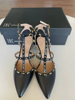 NWT INC Womens Black Padded Studded Carma Pointed Toe Kitten Pumps Shoes 6.5M thumbnail 1