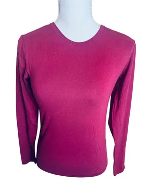 Zara Womens t-shirt Red Long Sleeve Crew Neck Cotton Blend Stretch Tee Large thumbnail 1